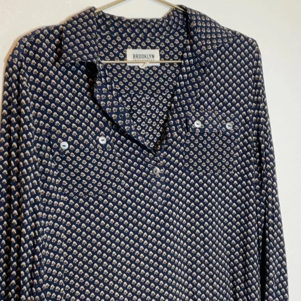 Brooklyn Industries V Neck Tunic Dress Navy Print SMALL - Picture 3 of 12